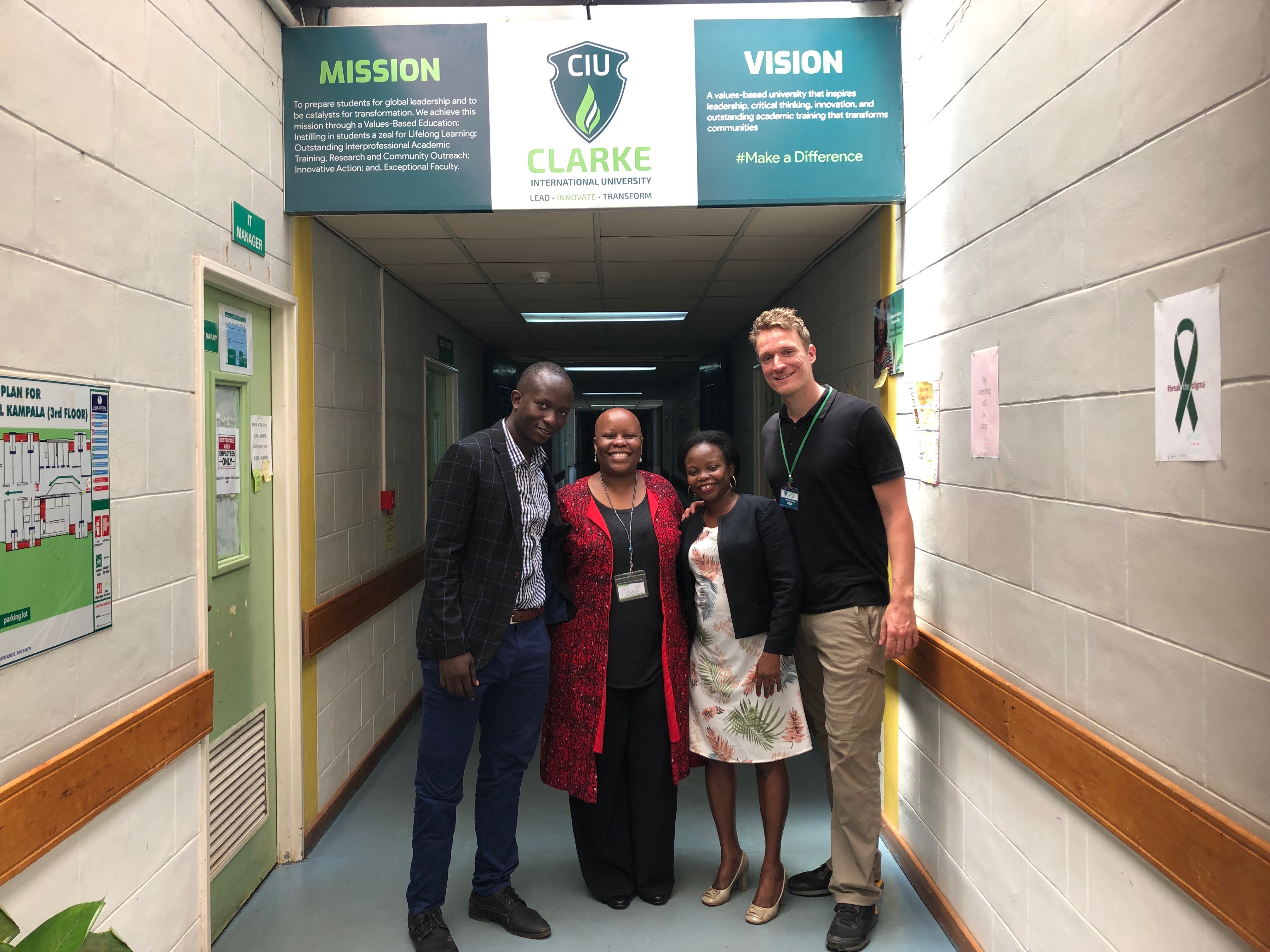 Paul Kalungi, Rose Clarke Nayonga (university chancellor), Evelyn Ayot (university registrar) and Buddy Jan Henk Dubbink